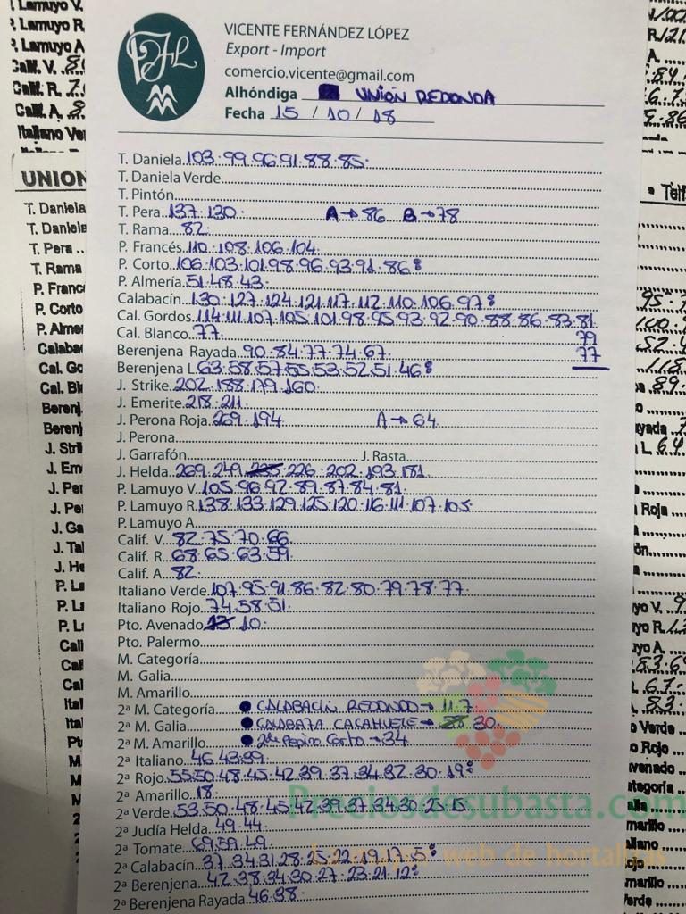 Subasta hortofrutícola La Unión La Redonda 15 de Octubre