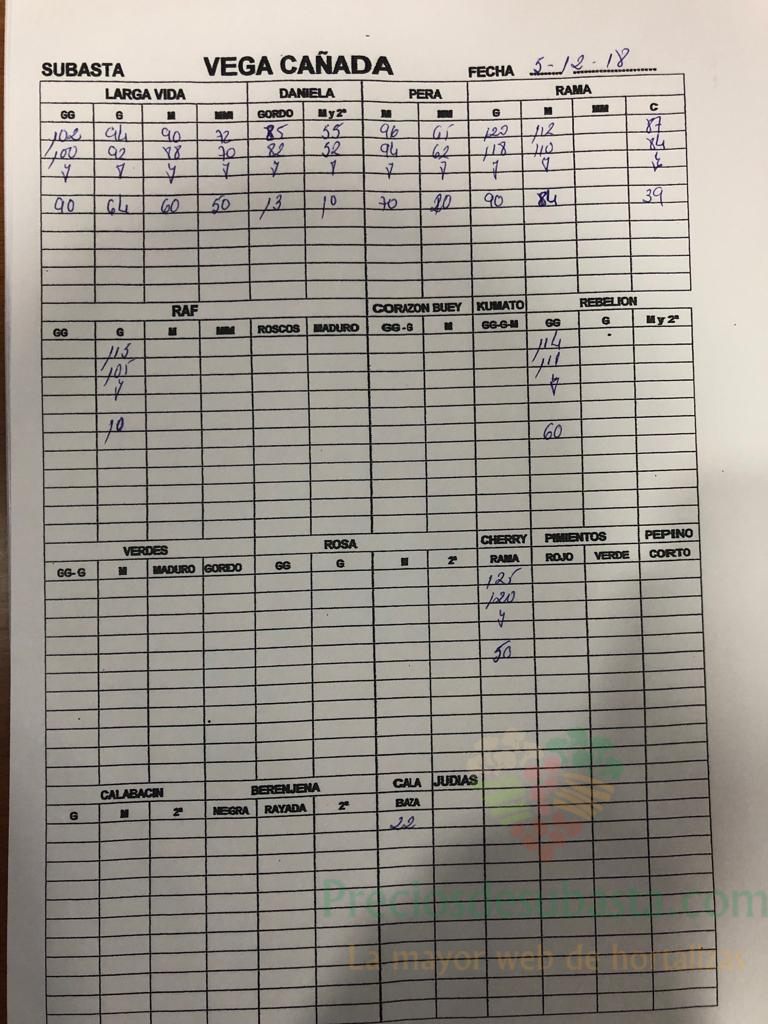 Subasta hortofrutícola VegaCañada 5 de Diciembre