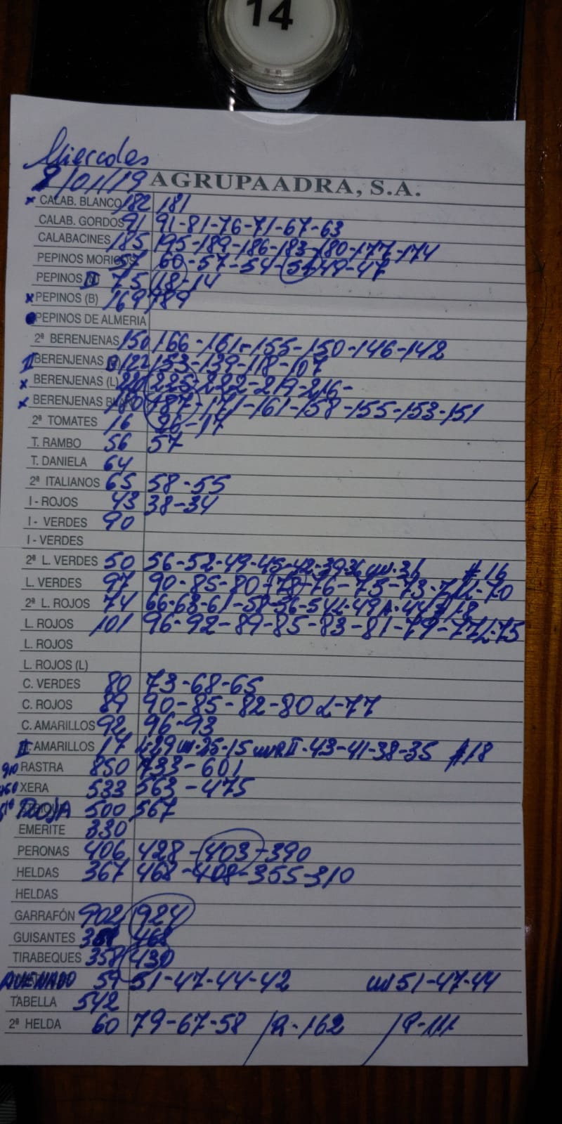 Subasta hortofrutícola AgrupaAdra 9 de Enero 2019