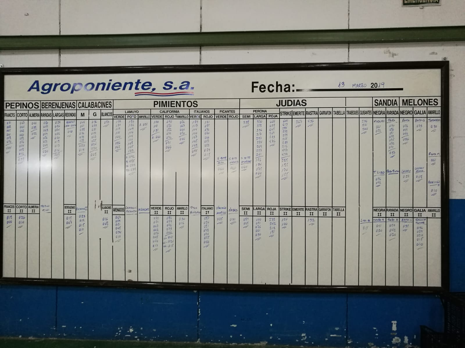 Pizarra Agroponiente La Redonda 13 de Marzo 2019