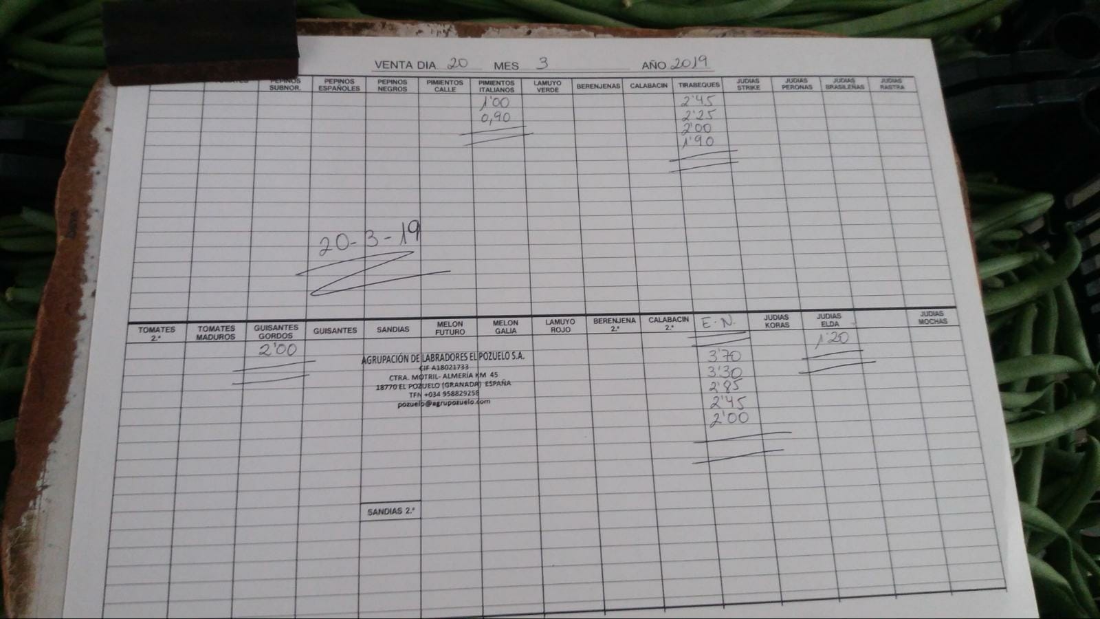 Subasta hortofrutícola El Pozuelo Albuñol 20 de Marzo 2019