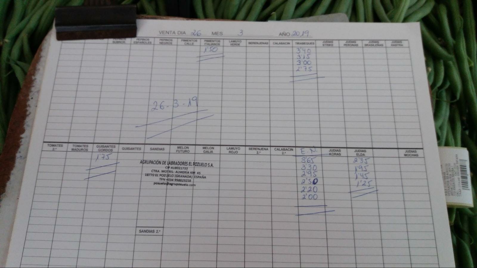 Subasta hortofrutícola El Pozuelo Albuñol 26 de Marzo 2019