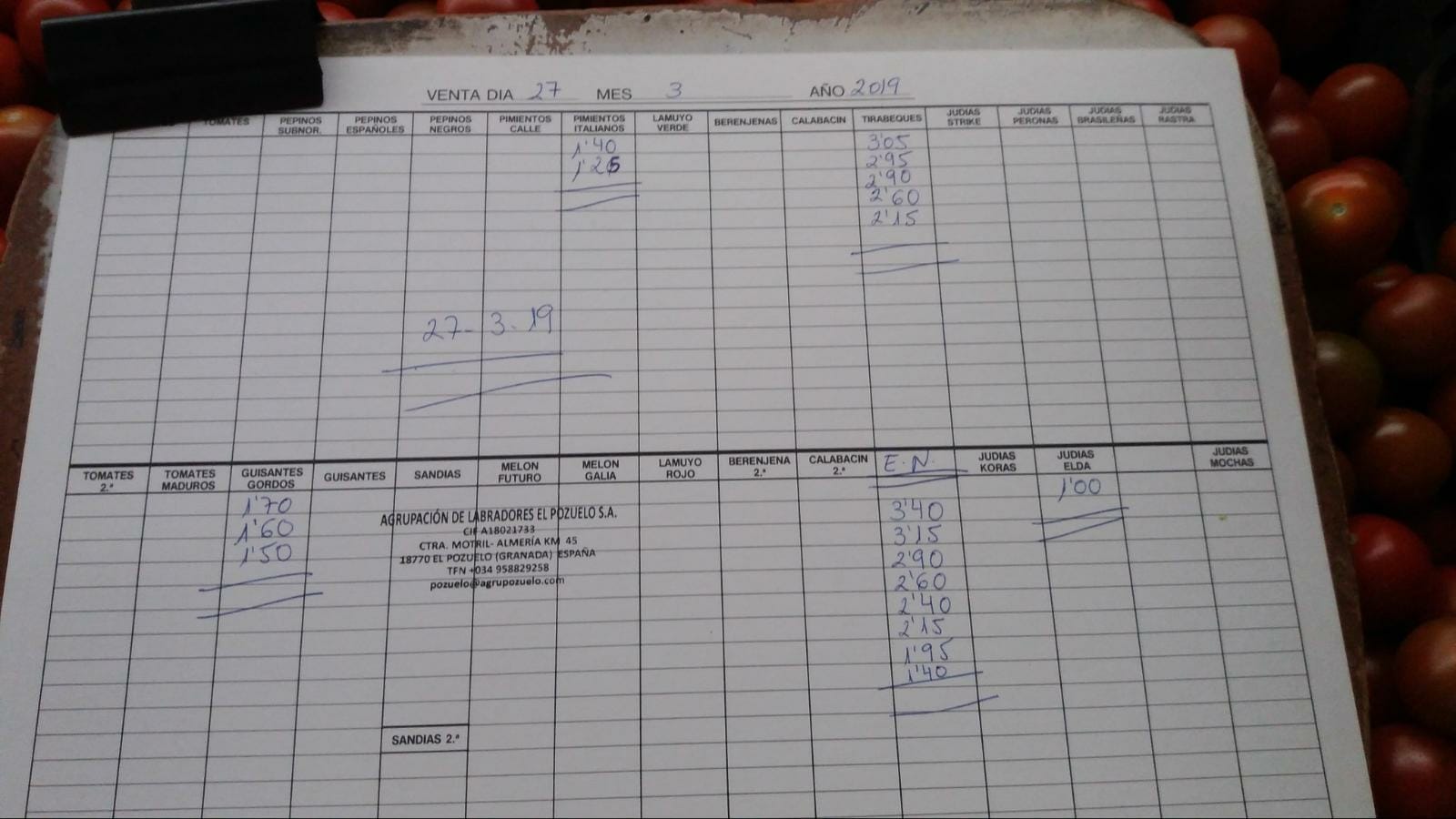 Subasta hortofrutícola El Pozuelo Albuñol 27 de Marzo 2019