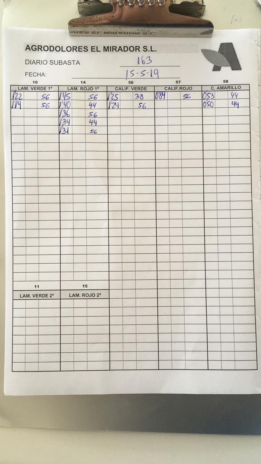 Subasta hortofrutícola Agrodolores El Mirador 15 de Mayo 2019